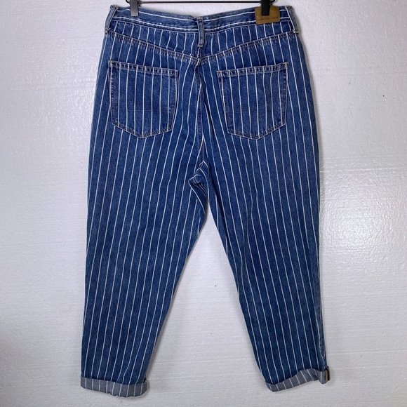 American Eagle 12 Striped High Rise Blue Mom Jeans - Picture 3 of 10